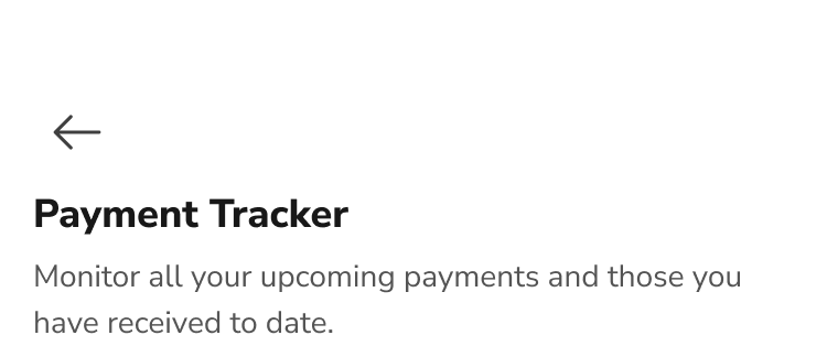 Back arrow, Payment Tracker title and description